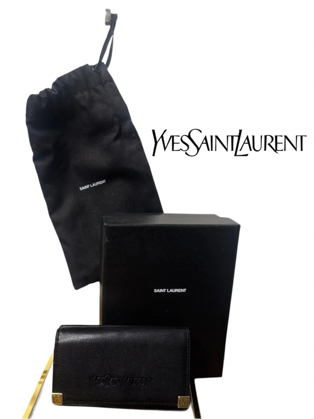 Yves Saint Laurent Black Leather Key & Card Holder Wallet- Full Inclusion - Picture 1 of 16